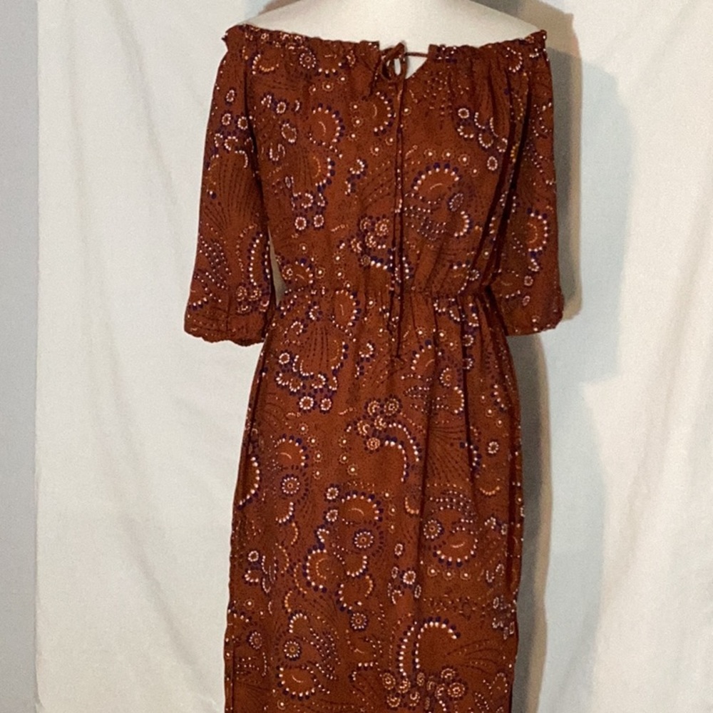 Brigitte Bailey off the shoulder dress, hi-low hem, 3/4 sleeve, side slits, Med